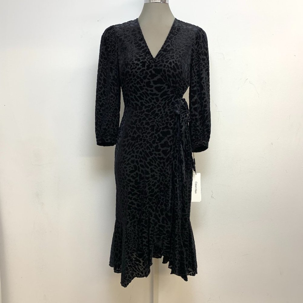 New Calvin Klein BLACK Velvet Burnout Fit & Flare Midi Dress